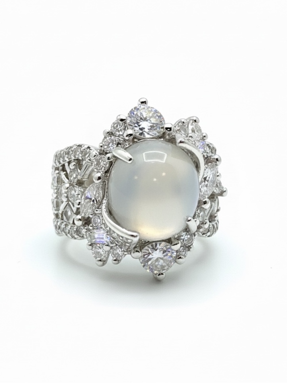 CLEAR CZ GLASS SILVER STATEMENT RING